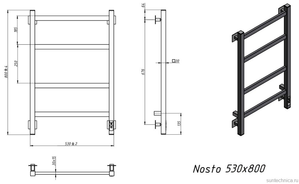 Полотенцесушитель электрический Grota Nosto 530х800 NM EL 80x55 см, подключение справа, слева, скрытое подключение справа, матовый хром, лесенка