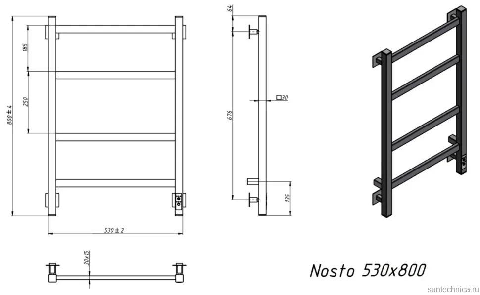 Полотенцесушитель электрический Grota Nosto 530х800 NM EL 80x55 см, подключение справа, слева, скрытое подключение справа, матовый хром, лесенка