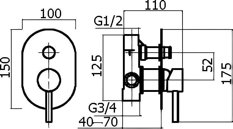 Встраиваемый смеситель для душа и ванны Plumberia Selection Ixo KIT1001CR С ВНУТРЕННЕЙ ЧАСТЬЮ, хром