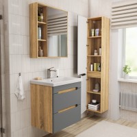 Тумба с раковиной SanStar Diva 50 подвесная, графит софт, дуб вотан, раковина Moduo 50