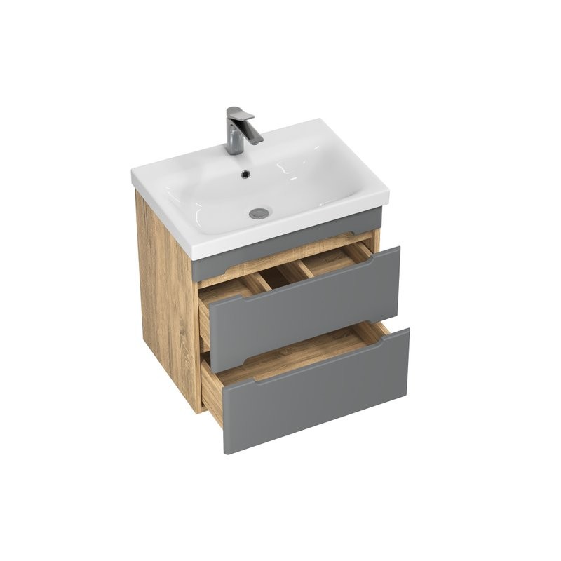 Тумба с раковиной SanStar Diva 50 подвесная, графит софт, дуб вотан, раковина Moduo 50