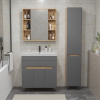 Тумба с раковиной SanStar Модена 80 напольная, графит софт, дуб вотан, раковина Moduo 80