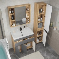 Тумба с раковиной SanStar Модена 80 напольная, графит софт, дуб вотан, раковина Moduo 80