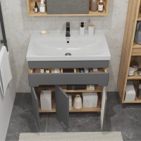 Тумба с раковиной SanStar Модена 80 напольная, графит софт, дуб вотан, раковина Moduo 80