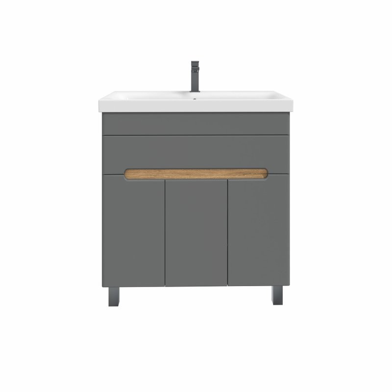 Тумба с раковиной SanStar Модена 80 напольная, графит софт, дуб вотан, раковина Moduo 80