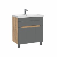 Тумба с раковиной SanStar Модена 80 напольная, графит софт, дуб вотан, раковина Moduo 80
