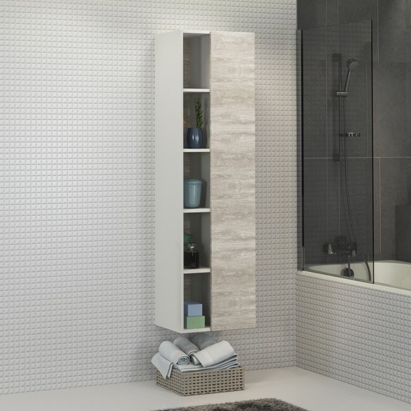 Шкаф пенал для ванной Comforty Прага 45 дуб белый