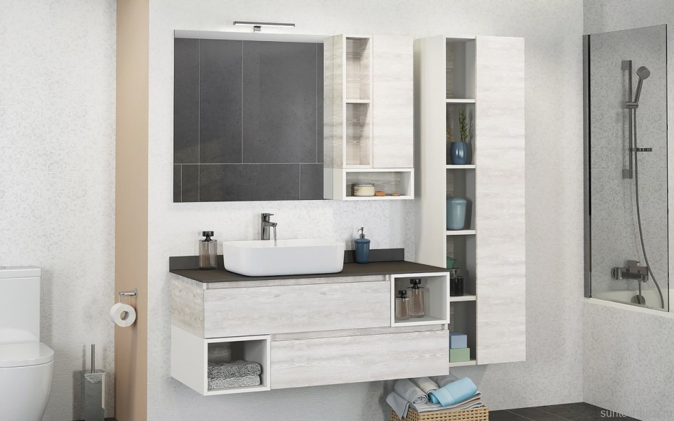 Шкаф пенал для ванной Comforty Прага 45 дуб белый