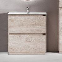 Тумба с раковиной Sancos Libra Floor 80 дуб галифакс натуральный, белая раковина CN7005