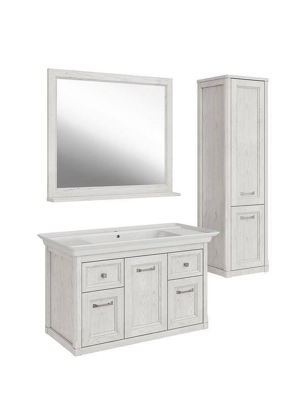 Мебель для ванной комнаты ASB-Woodline Толедо 105 белая, патина серебро