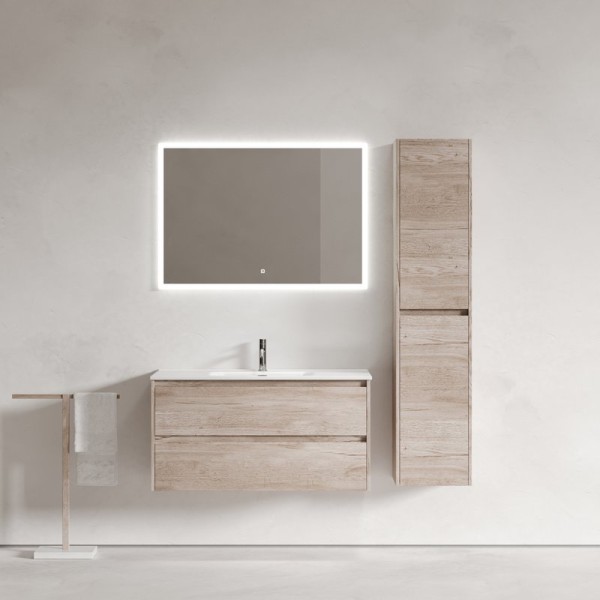 Мебель для ванной комнаты Sancos Libra 100 дуб галифакс натуральный, белая раковина CN7003