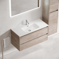 Мебель для ванной комнаты Sancos Libra 100 дуб галифакс натуральный, белая раковина CN7003