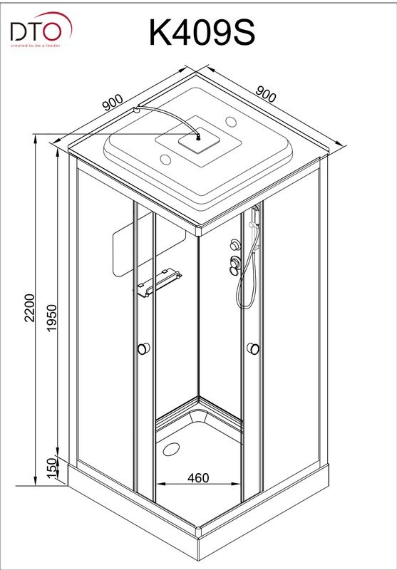 Душевая кабина DTO K409S 90х90, LED, профиль хром, стекло прозрачное