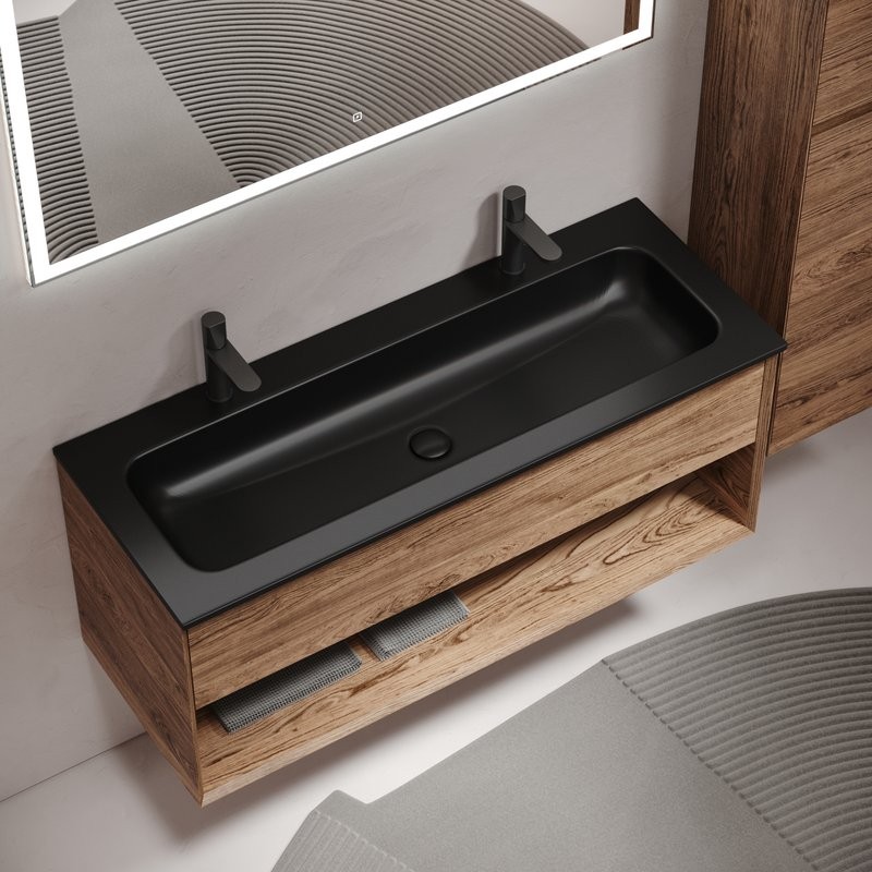 Тумба с раковиной Sancos Marmi 1.0 120 черная раковина, на двоих, дуб чарльстон