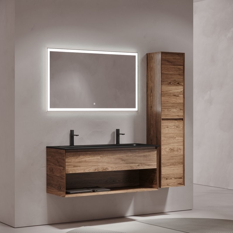 Тумба с раковиной Sancos Marmi 1.0 120 черная раковина, на двоих, дуб чарльстон