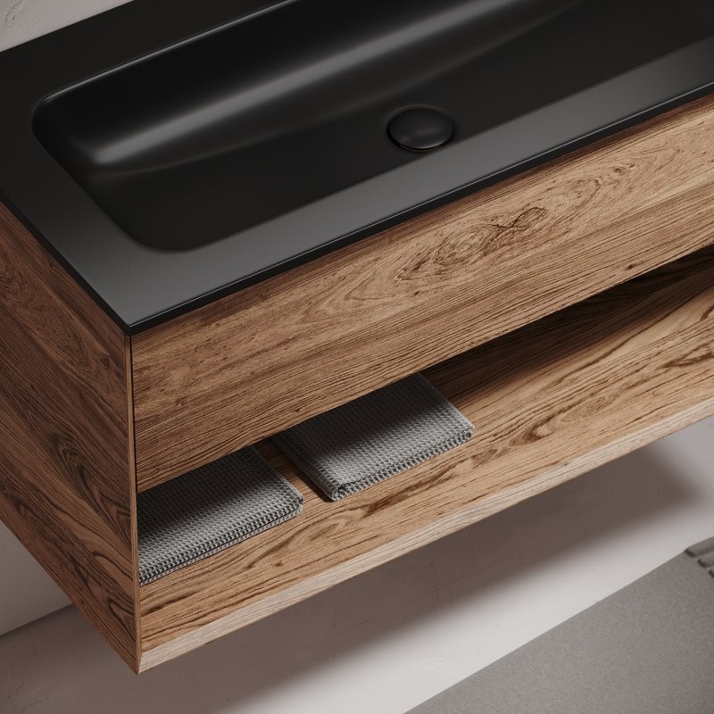 Тумба с раковиной Sancos Marmi 1.0 120 черная раковина, на двоих, дуб чарльстон