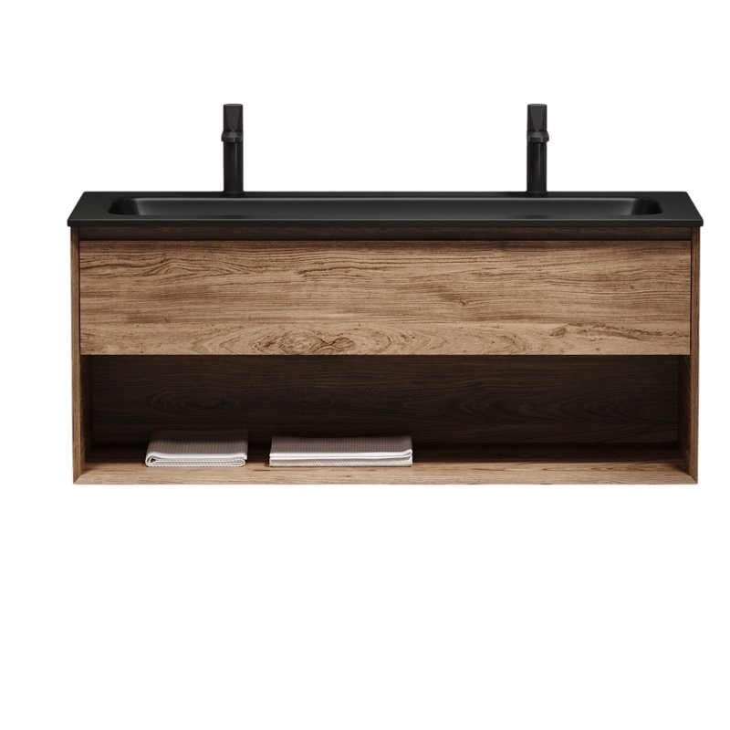 Тумба с раковиной Sancos Marmi 1.0 120 черная раковина, на двоих, дуб чарльстон