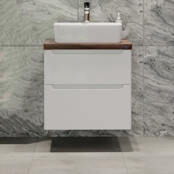 Тумба под раковину со столешницей Jorno Wood 60 белая, столешница темная