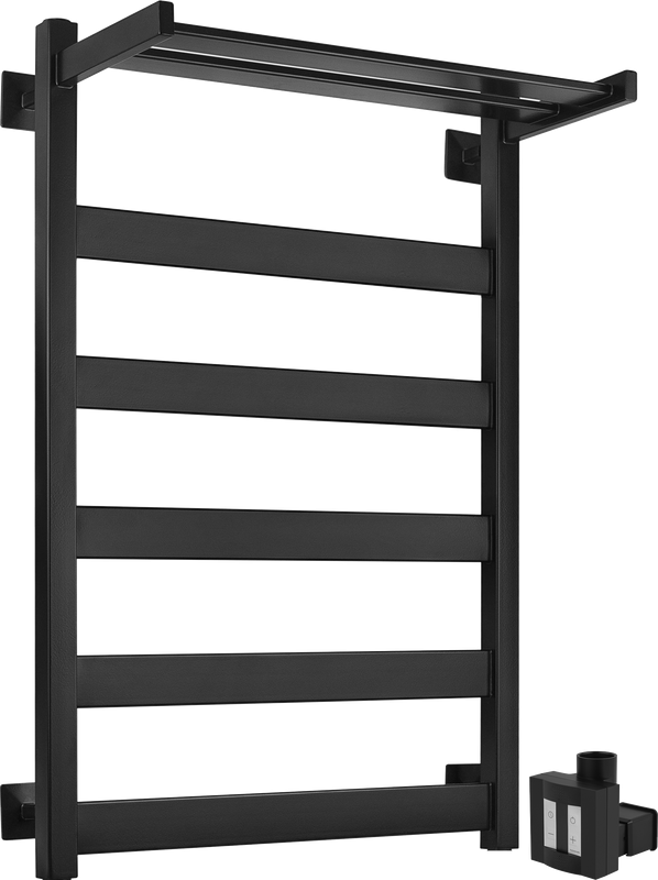 Полотенцесушитель электрический Secado Комано 1 СП , 85x55 см, скрытое подключение слева, матовый черный, лесенка, с полкой