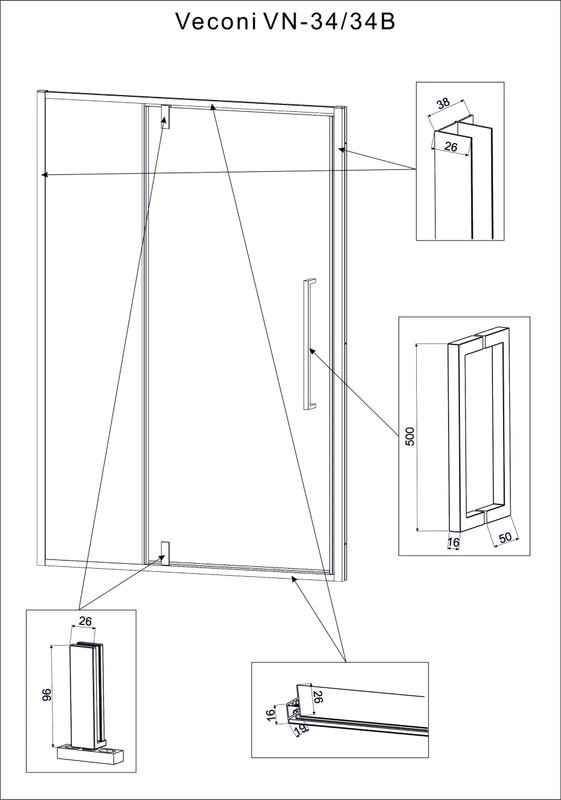 Душевая дверь в нишу Veconi Vianno VN34B-110-01-C7 110 см, профиль черный, стекло прозрачное