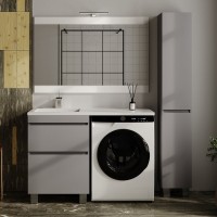 Мебель для ванной комнаты Style Line Даллас Леон 120 L Люкс Plus напольная, серая, для стиральной машины, 2 ящика