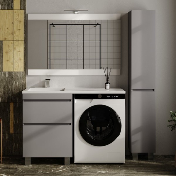 Мебель для ванной комнаты Style Line Даллас Леон 120 L Люкс Plus напольная, серая, для стиральной машины, 2 ящика