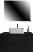 Мебель для ванной комнаты Orange Line 100 подвесная, 2 ящика, матовая черная с раковиной B02-460W