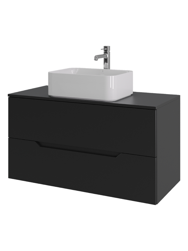 Мебель для ванной комнаты Orange Line 100 подвесная, 2 ящика, матовая черная с раковиной B02-460W