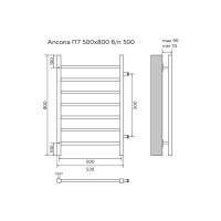 Полотенцесушитель Azario ANCONA 500/800 водяной 7 кв. пер. бок. подкл. (1"-1/2" Полированный)