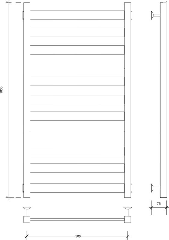 Полотенцесушитель электрический Secado Комано 3 105x55 см, подключение слева, матовый черный, лесенка
