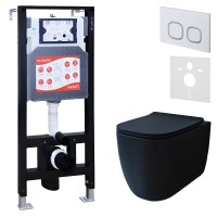 Комплект 3 в 1 Унитаз подвесной Esbano ESUPGARABM + Инсталляция Fram + Кнопка ESINLPS10GW цвет глянцевый белый