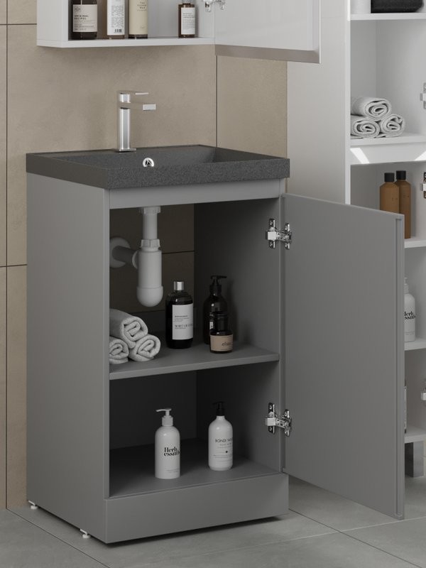 Тумба с раковиной Style Line Батлер Люкс Plus 50 напольная, матовая серая, раковина антрацит