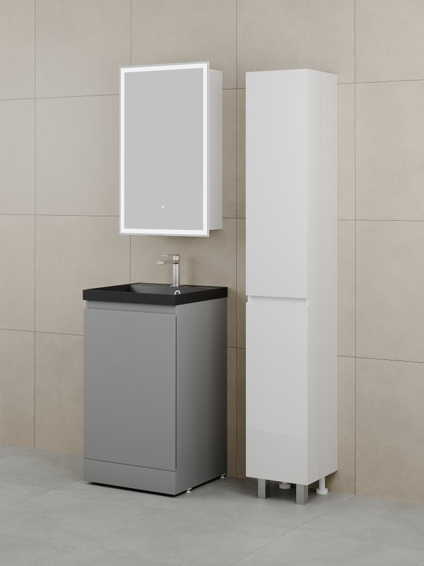 Тумба с раковиной Style Line Батлер Люкс Plus 50 напольная, матовая серая, раковина антрацит