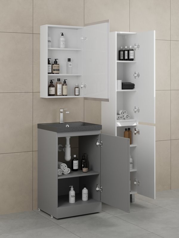 Тумба с раковиной Style Line Батлер Люкс Plus 50 напольная, матовая серая, раковина антрацит