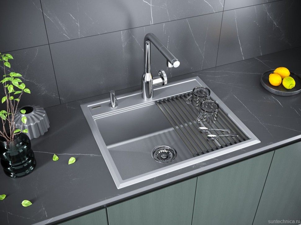 Мойка кухонная Paulmark Stepia + Step PM115951-GRM+R375-BS серый металлик