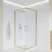 Душевой уголок Veconi Evo 300 G 90х90 см, профиль брашированное золото, стекло прозрачное