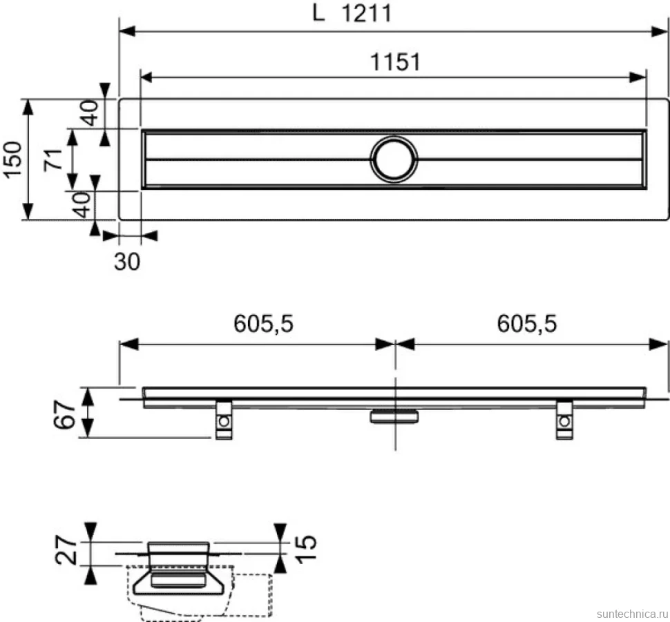 Душевой трап (лоток) TECE Drainline TECEdrainline 120 см с решеткой и сифоном