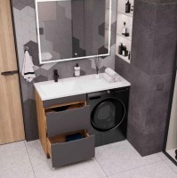 Тумба с раковиной SanStar Darko 110 L под стиральную машину дуб вотан, графит софт, раковина Космос