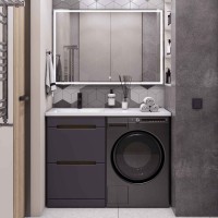 Тумба с раковиной SanStar Darko 110 L под стиральную машину дуб вотан, графит софт, раковина Космос