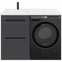 Тумба с раковиной SanStar Darko 110 L под стиральную машину дуб вотан, графит софт, раковина Космос