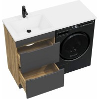 Тумба с раковиной SanStar Darko 110 L под стиральную машину дуб вотан, графит софт, раковина Космос