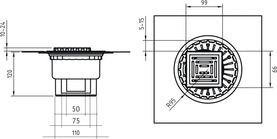 Душевой трап Berges Zentrum Norma 090462 10x10 см, матовый хром