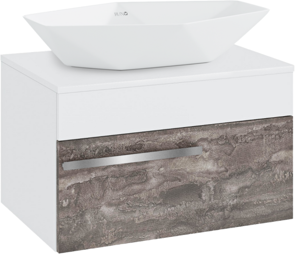 Тумба с раковиной Runo Вудлайн 65 подвесная, железный камень, раковина Poligono 65