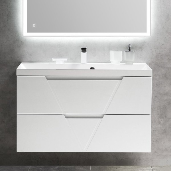 Тумба с раковиной BelBagno Vittoria 100 подвесная, bianco lucido, белая глянцевая раковина