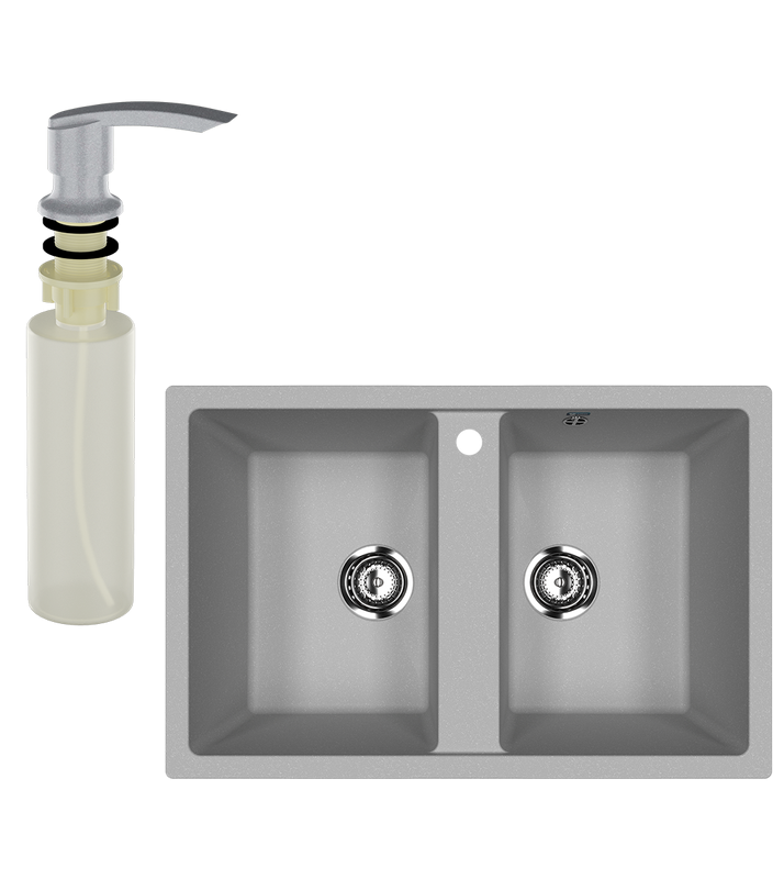 Мойка кухонная Ulgran U-608 342 графит + дозатор U-02 графит