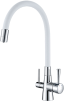 Смеситель для кухни Lemark Comfort LM3075C-White с гибким изливом, хром, белый