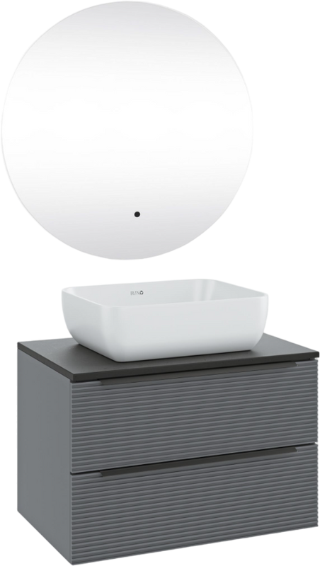 Мебель для ванной комнаты Runo Орлеан 70 серая, черная, раковина Cuatro 50