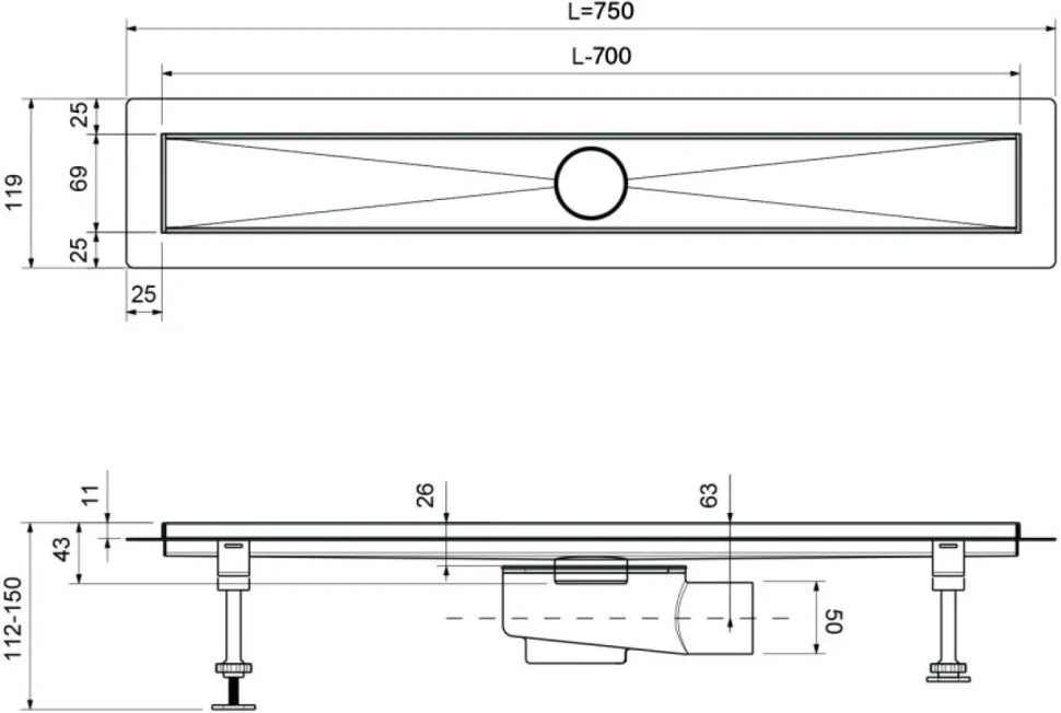 Душевой трап (лоток) Timo Drain Systems DS230107/01 700 вставка lines, сатин