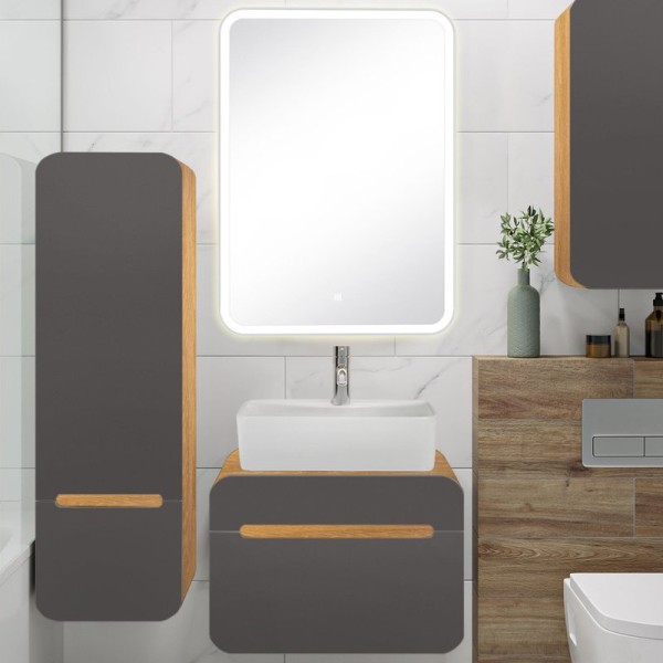 Мебель для ванной комнаты Runo Ницца 60 дуб натуральный, графит, раковина Lavello 50