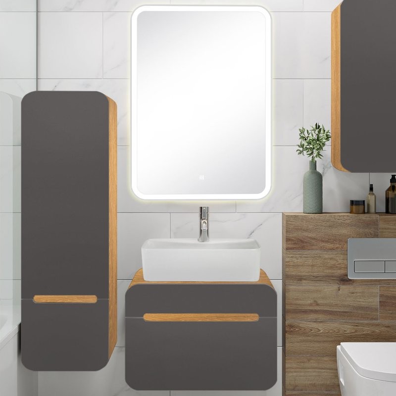 Мебель для ванной комнаты Runo Ницца 60 дуб натуральный, графит, раковина Lavello 50